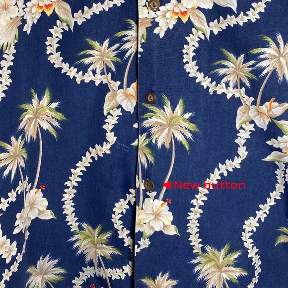 Vintage KYS Hawaiian Shirt Mens Blue with Palms Button Down Size XL - Picture 4 of 5